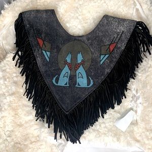Vintage Santa Fe black denim and leather w/ scarf Southwestern Collar